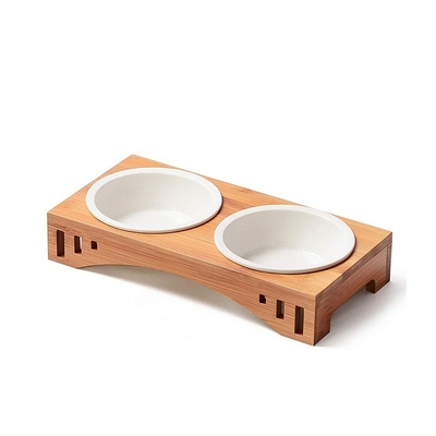 개와 고양이를위한 BAMBOO 고층 세라믹 애완 동물 그릇 기능성 다기능 디자인