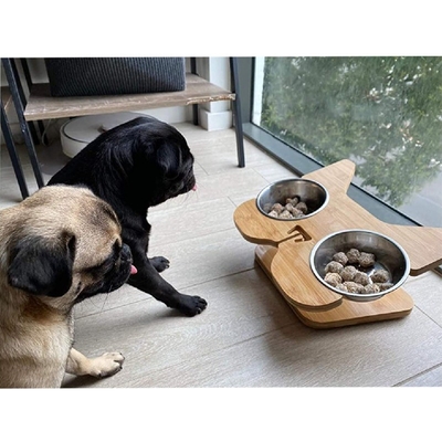 2023 접지 않는 래크 고층 Bambu Pet Feeder 스테인레스 스틸 음식 및 물 그릇