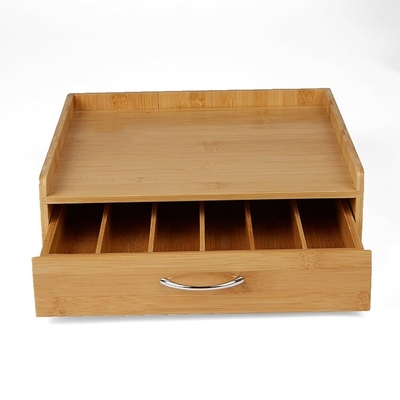 Natural Bamboo Tea Box and Tray Serving Tray Storage with Bag Organizer Drawer 현대적인 배구 조직기